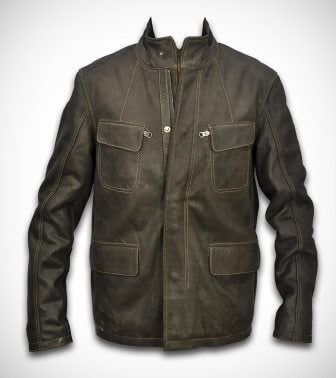 Men's dark brown genuine leather bomber jacket front