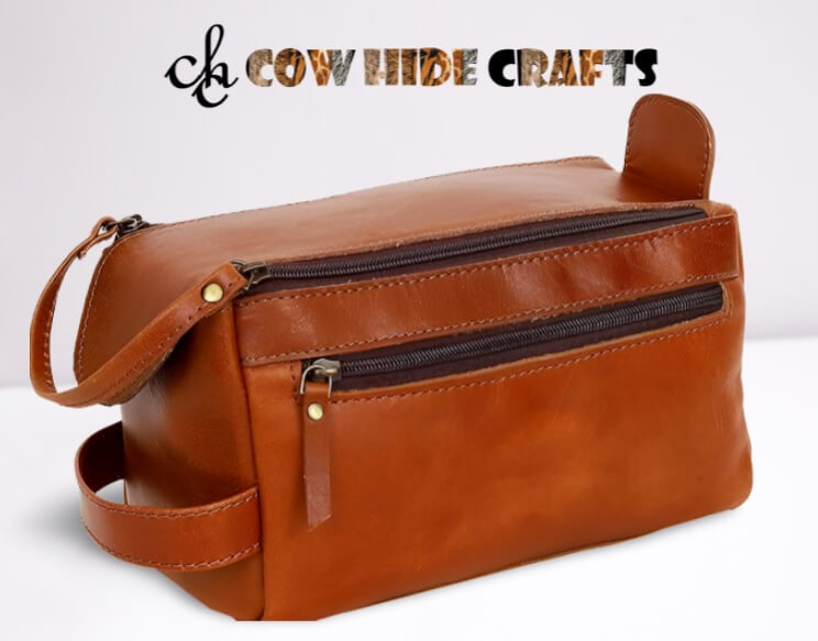 Mens leather vanity bag brown