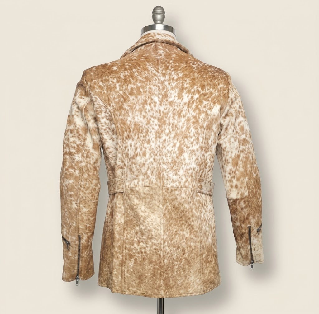 Back view of men's multi-zipper biker cowhide jacket