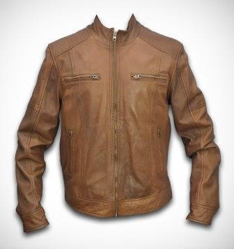 Men's sand colour sheep leather jacket front