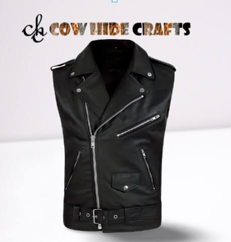 mens sheepskin leather vest biker style