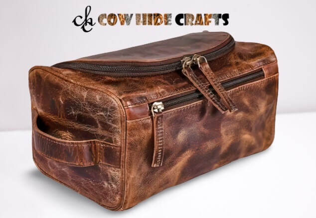 Mens travel kit bag brown vintage leather