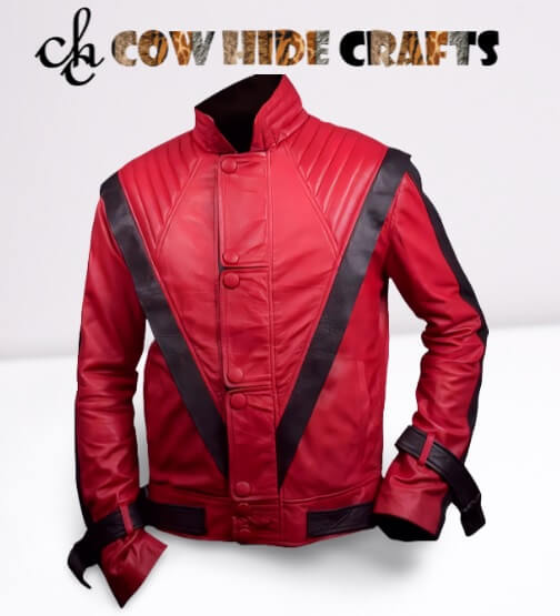 Michael Jackson Thriller inspired red black leather jacket