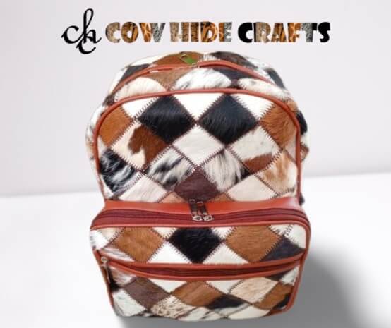 Mixed cowhide patchwork bag semi round top