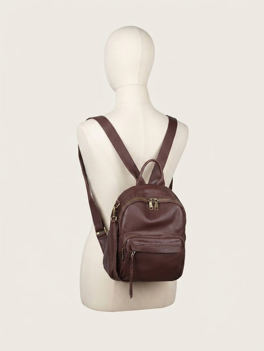 Multi-functional leather mini backpack in brown