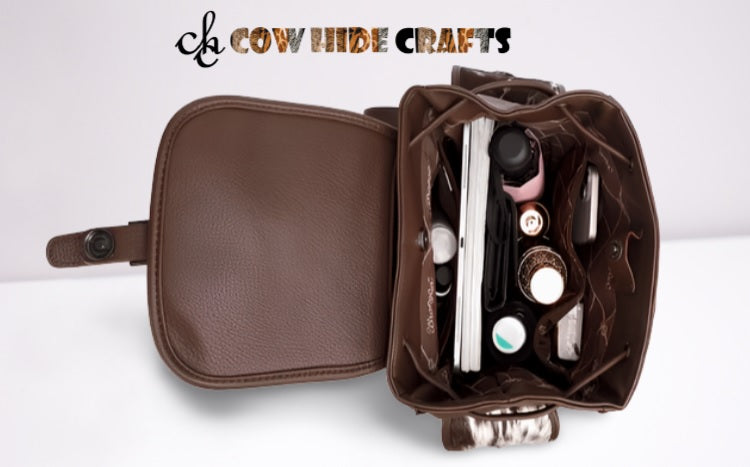 Multi pocket cowhide leather travel backpack