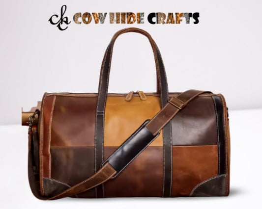 Multicolor leather patchwork weekender duffle