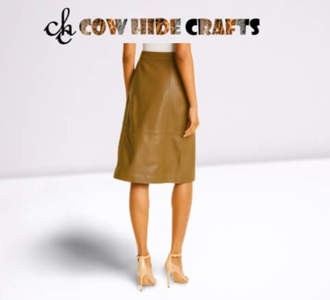 Button closure mustard leather pencil skirt