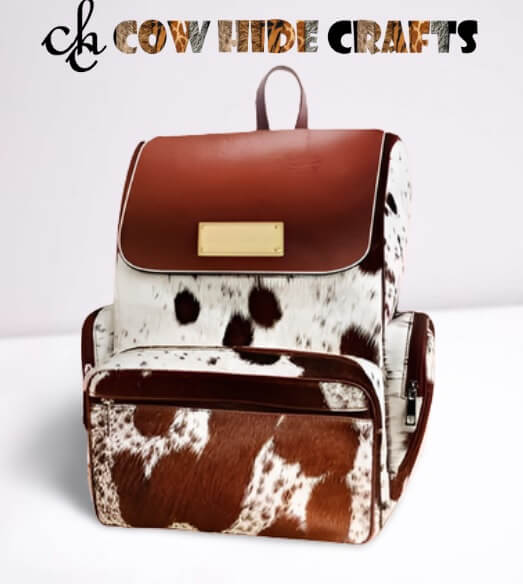 Name tag cowhide backpack tan white personalized