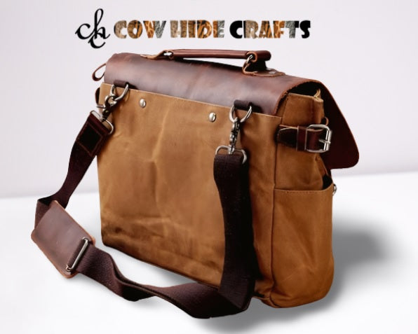 Nubuck leather messenger backside