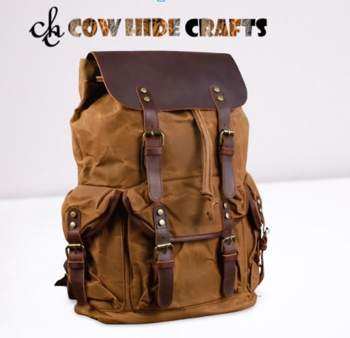 Nubuck Leather Military Style Backpack