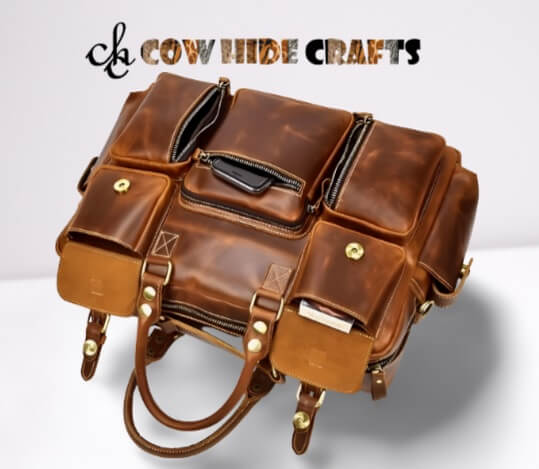 Oil pull up leather messenger bag front view