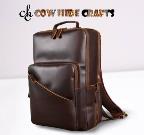 Oil-wax leather backpack asymmetric envelope front flap pocket
