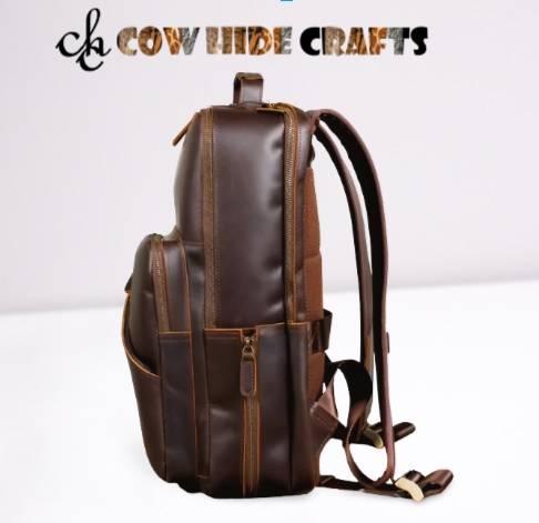 Oil-wax leather backpack slim side expansion perimeter zipper pocket