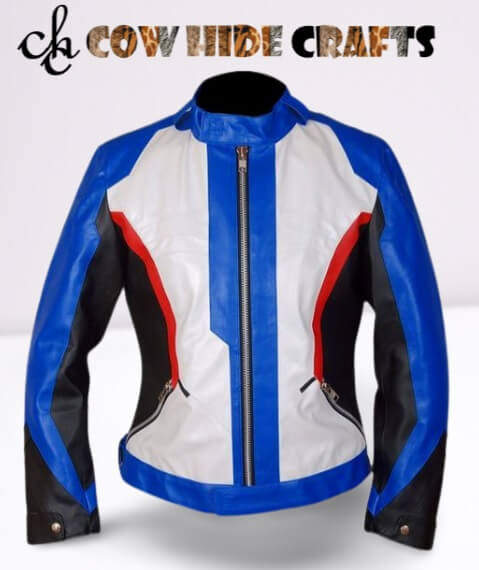 Overwatch Soldier 76 inspired blue black leather jacket

