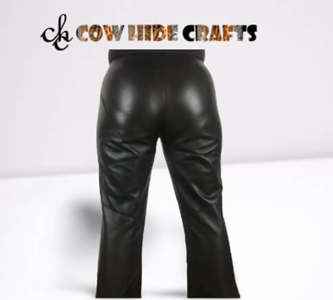 Panel stitching detail on women's edgy leather flared pants