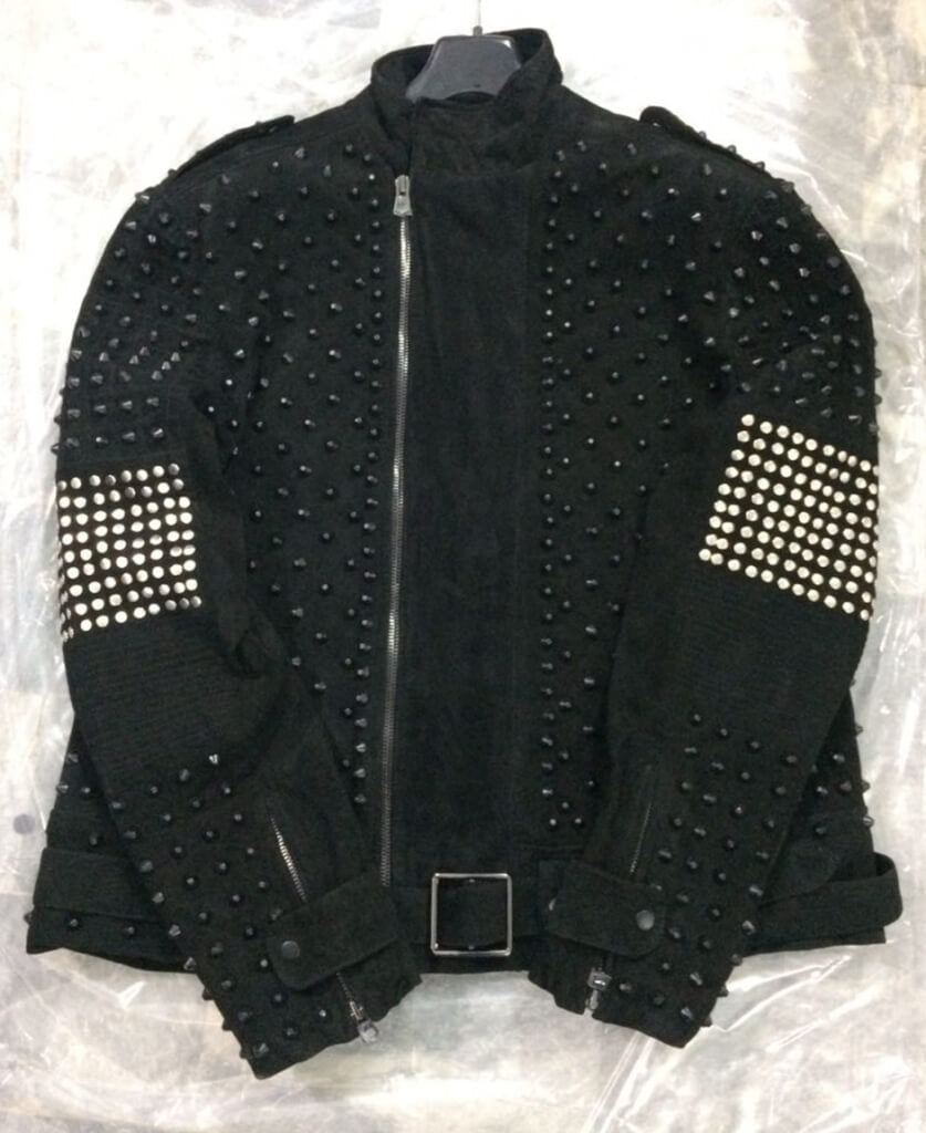 Black metal rivet jacket styled for celebrity evening party