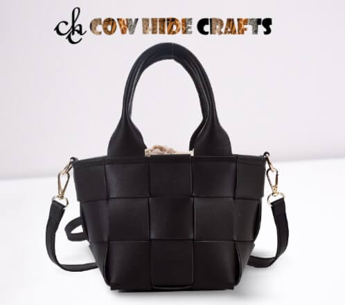 Patch style black leather handbag patchwork