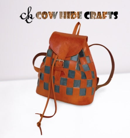 Handwoven Brown Leather Rucksack