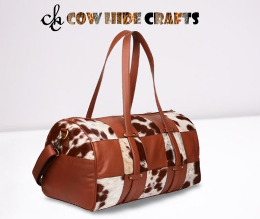 patchwork cowhide duffle bag square panels