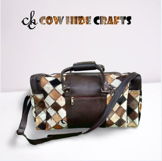 Patchwork cowhide duffle bag