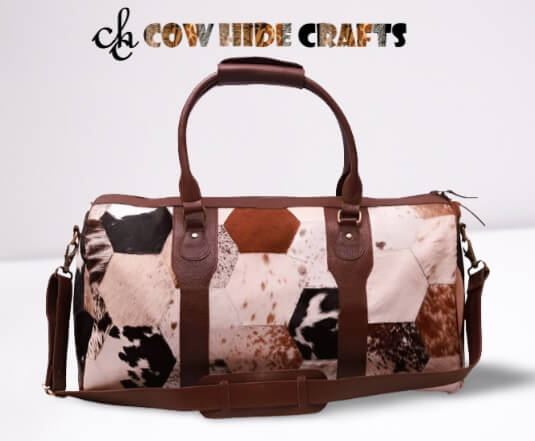 hair on hide hexagon travel bag