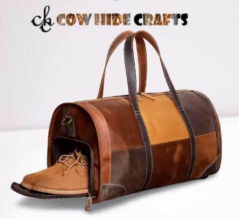 Patchwork leather duffle with shoe compartment