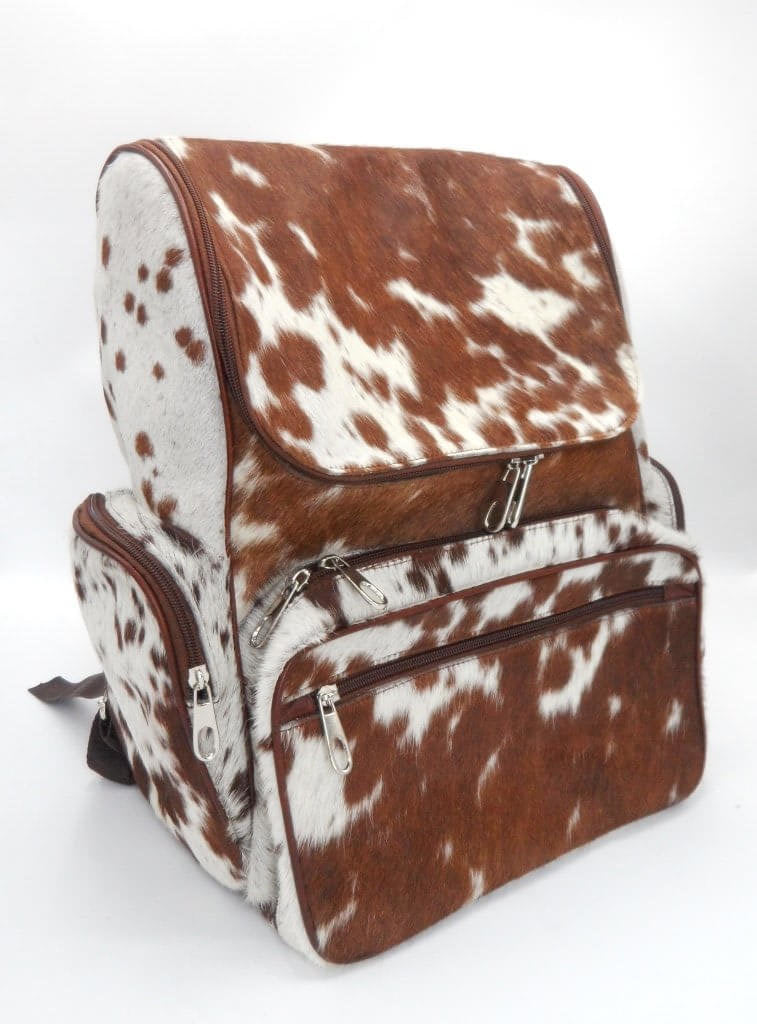 Personal cowhide backpack brown white hair on