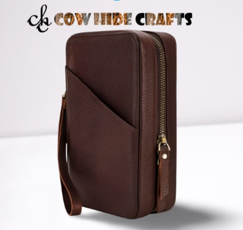 Personalized brown leather travel organizer