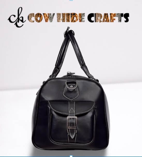 personalized leather duffle with pockets