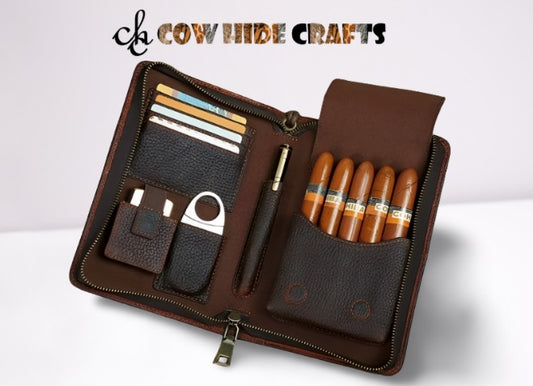 Personalized vintage leather cigar holder bag USA