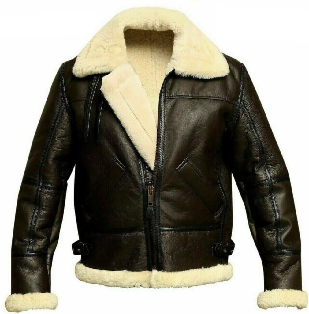 Black aviator leather jacket with waist adjuster belts