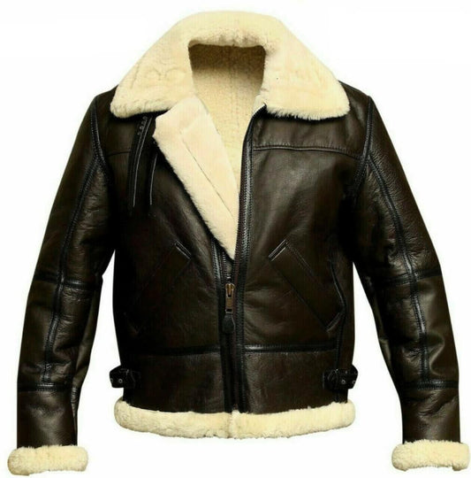 Black aviator leather jacket with waist adjuster belts