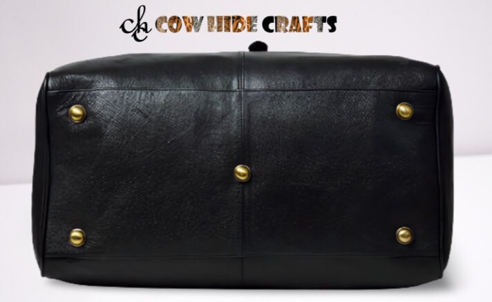 large black leather carryall duffle