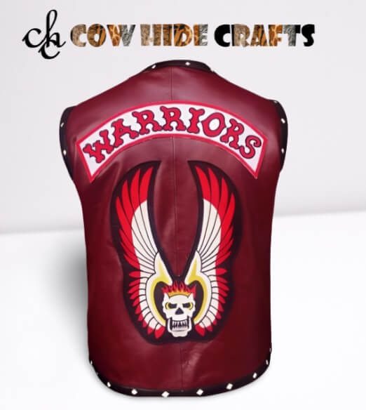 Printed back leather vest button closure 
