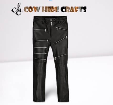Punk leather pant multi zip detail
