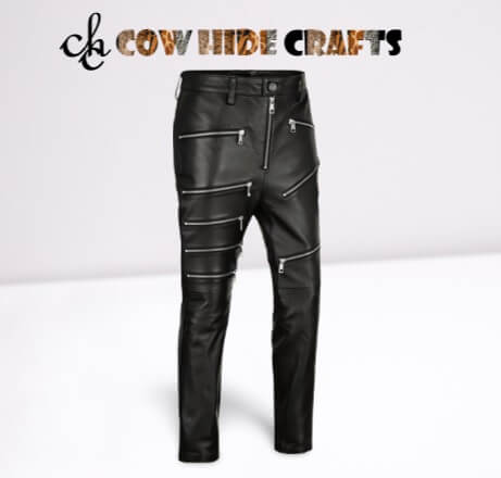 Punk rock black sheepskin leather pant
