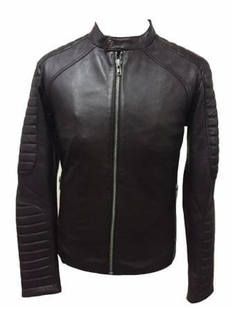 Quilted sleeves detail on men's slim fit black leather jacket