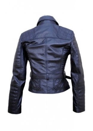 Quilted sleeves detail on women's leather bomber jacket