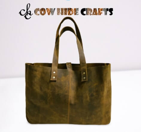 Raw style vintage leather bucket shoulder purse front view