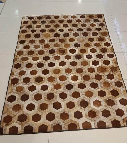 Rectangle cowhide rug honeycomb hexagon espresso brown black