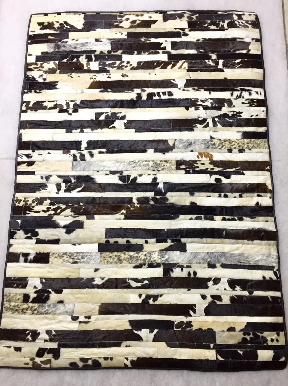 Rectangle cowhide rug horizontal stripe black white 24sqft