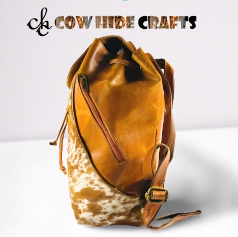 Side zipper pocket camping leather knapsack