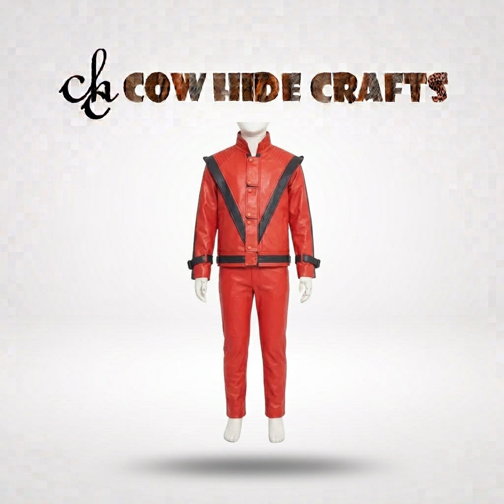 Red and black diagonal-stripe costume jacket and pants set front view