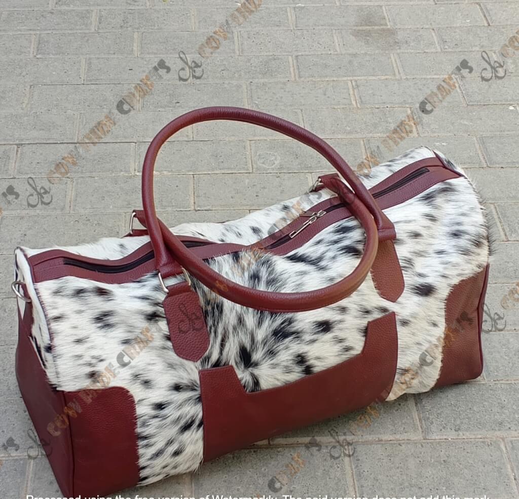 Red leather cowhide weekender bag