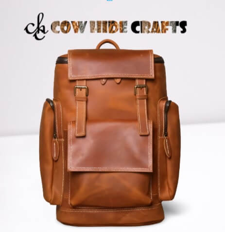 retro tan leather rucksack vintage travel backpack