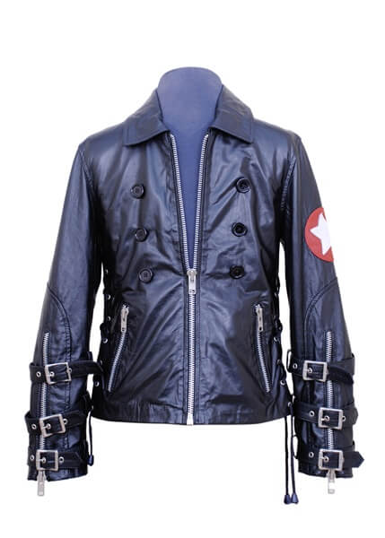 Unisex rock star leather jacket with buckle sleeves front view