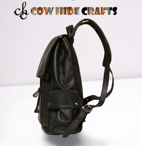 Water bottle holder side pockets camping leather knapsack