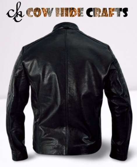 Round collar with buttons on black Ajax leather jacket