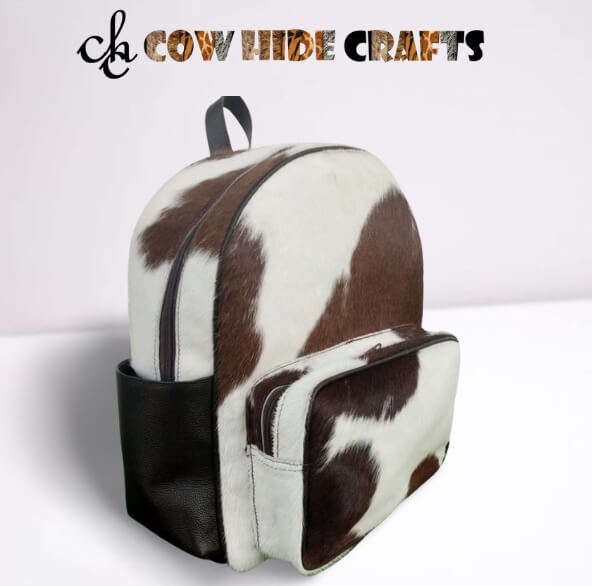 Round style cowhide backpack brown white